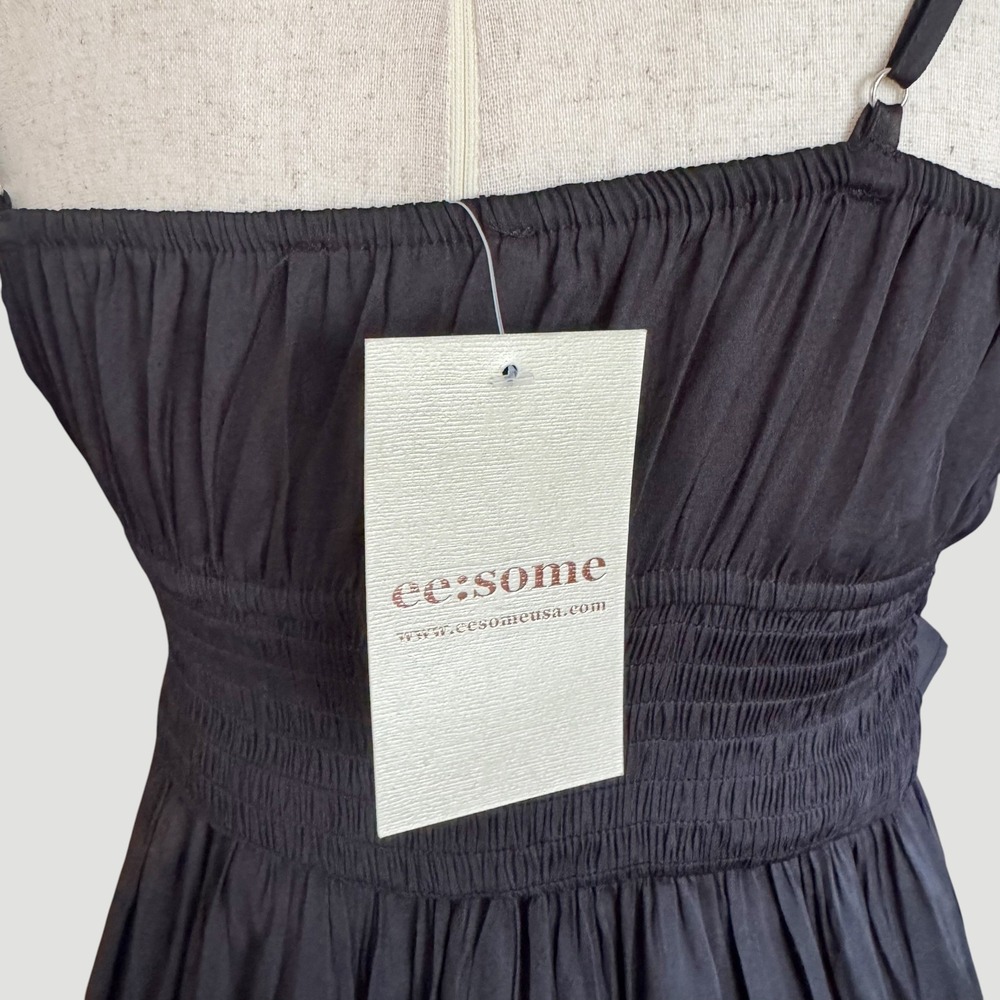 Boho Chic Goth summer Flowy Black Tiered Maxi Dress Cutout Tie Front Small NWT - Picture 12 of 12